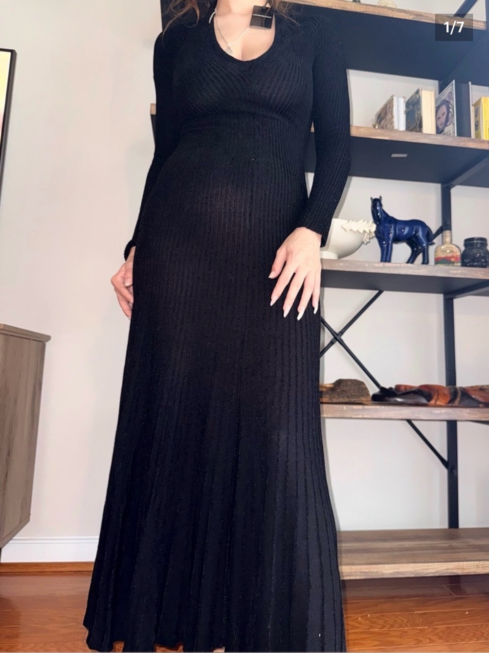 Emporio Armani Black Ribbed Knit Maxi Dress